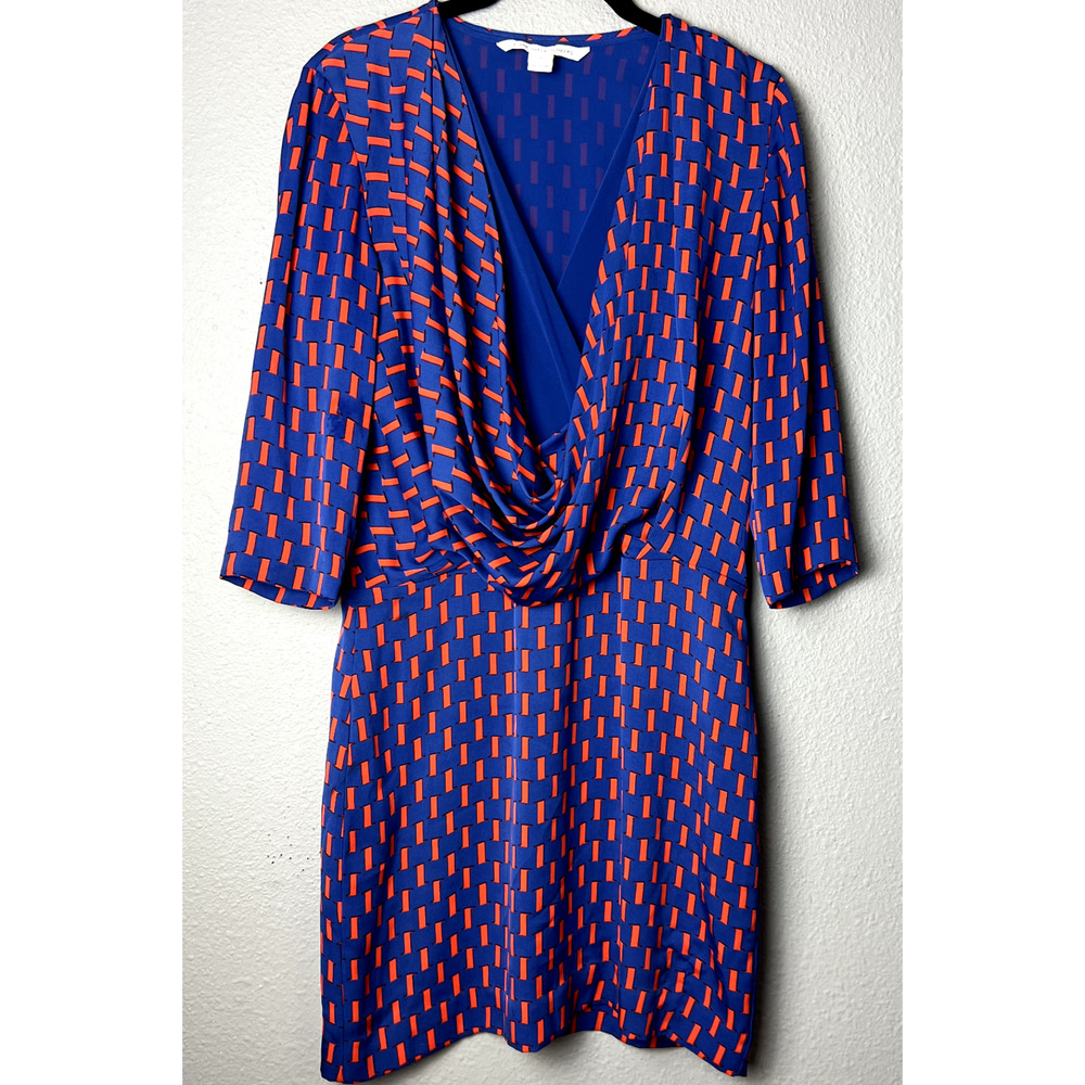 Diane Von Furstenberg Sz 2 Rachel Dress Print GGT Silk Blue Red Faux Wrap Dress